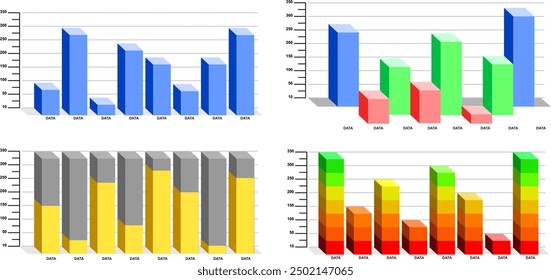 block bar 3d infographics collection Charts ,corporate report ,data presentation graphic UI, UX, KIT elements. annual statistics.