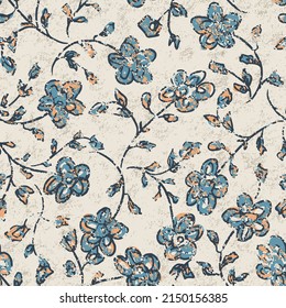 Block and batik flower print Pattern on beige Background . Abstract grunge texture pattern.