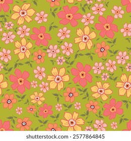 Block and batik flower print Pattern on beige Background . Abstract grunge texture pattern