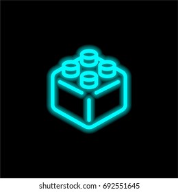 Block blue glowing neon ui ux icon. Glowing sign logo vector