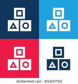 Bloquear azul y rojo cuatro colores mínimo conjunto de iconos