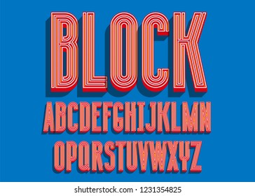 Block bold font. 3D color alphabet letters. Vector illustration