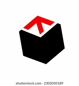 Block box icon logo design with red arrow. Simple square logo