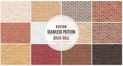 Block Brick Wall Seamless Pattern Collection Set Texture Background.
