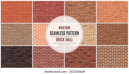 Block brick wall seamless pattern collection set texture background.