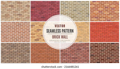 Block brick wall seamless pattern collection set texture background.