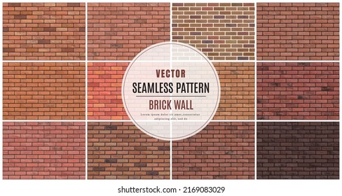 Block brick wall seamless pattern collection set texture background.