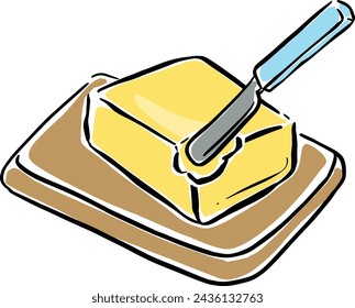 A Block of Butter on a Butter Stand and Knife Cartoon Illustration Vector
