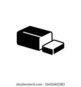 Block of Butter with Slice on White Background Fresh Dairy