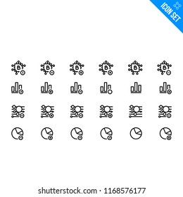 Block Cain Currency Related Icon set. Contains such Icons as Bitcoin, Bar Graph, Dot Graph, Pie Chart. Vector Flat Icon Set in Line Style for Mobile application or Web site