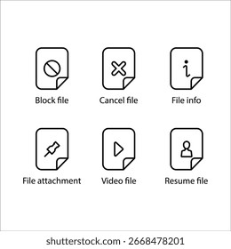 Block, Cancel, info, attachment, Video, Resume, file icon, Line icon Set