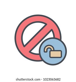 Block cancel lock stop unlock icon. Vector illustration