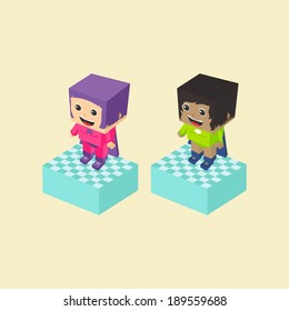 block cartoon isometric character