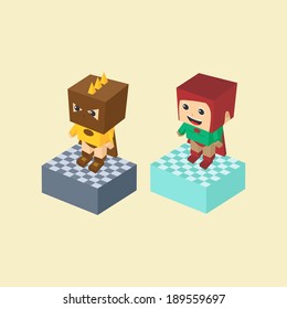 block cartoon isometric character