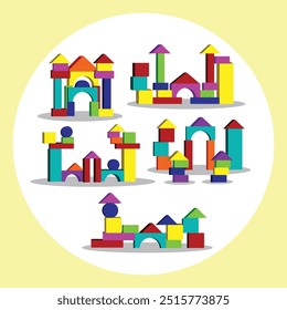 Block Castle Tower Toddler Children Toys Colorful Vector Collection