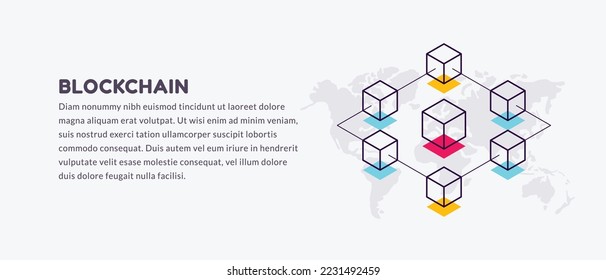 Block chain banner with copy space, AI, Big data, machine learning, innovation and technology concept, Digtital marketing for future money investment, Minimal flat line illustration design