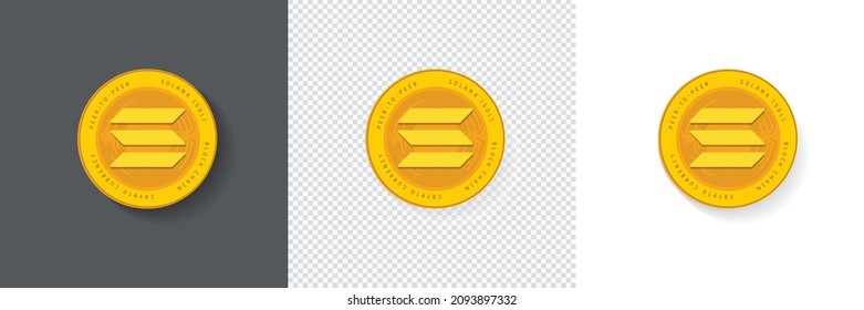 Block chain based crypto currency Solana (SOL) logo isolated on a white, dark and transparent background. Gold coin elements can be used as icon, sticker, badge, symbol, emblem and print design 