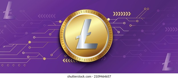 block chain based decentralized cryptocurrency logo Litecoin (LTC) in technology background. Network crypto marketing vector.