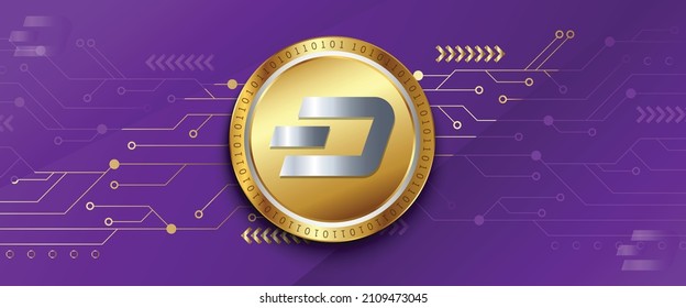 block chain based decentralized cryptocurrency logo Dashcoin (DASH) in technology background. Network crypto marketing vector.
