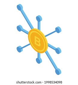 Icono de bitcoin de la cadena de bloques. Isométrico del icono del vector de bitcoin de la cadena de bloques para el diseño web aislado en fondo blanco