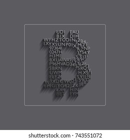 Block chain Bitcoin shape filled with alpha numeric symbols with long shaodow