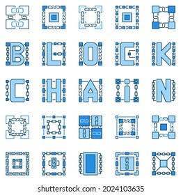 Block Chain blue icons set - vector Blockchain Technology concept creative sings or logo elements