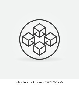 Block Chain in circle vector concept thin line icon. Cryptocurrency abstract round sign with four blocks in outline style  