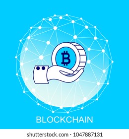 Block chain concept. Abstract network connection. Design background and info graphic. Vector graphic illustration.