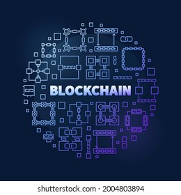 Block Chain concept round colored banner made with block chain line icons. Vector illustration