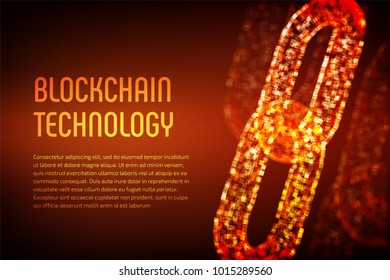 Block chain. Crypto currency. Blockchain concept. 3D wireframe chain with digital blocks. Editable cryptocurrency template. Stock vector illustration