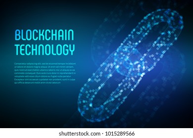 Block chain. Crypto currency. Blockchain concept. 3D wireframe chain with digital blocks. Editable cryptocurrency template. Stock vector illustration