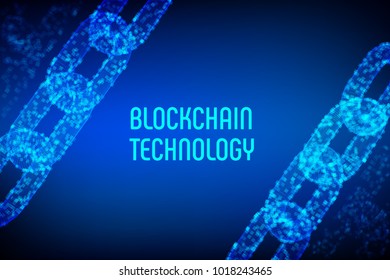 Block chain. Crypto currency. Blockchain concept. 3D wireframe chain with digital blocks. Editable cryptocurrency template. Stock vector illustration