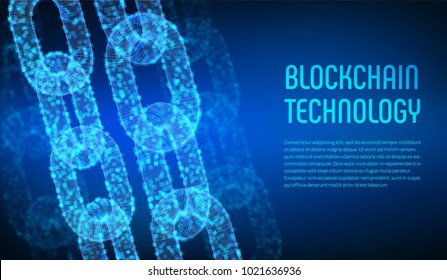 Block chain. Crypto currency. Blockchain concept. 3D wireframe chain with digital blocks. Editable cryptocurrency template. Stock vector illustration