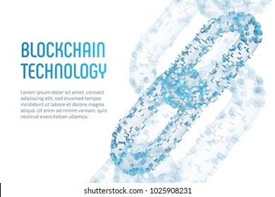 Block Chain. Crypto Currency. Blockchain Concept. 3D Wireframe Chain With Digital Blocks. Editable Cryptocurrency Template. Stock Vector Illustration.