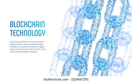Block chain. Crypto currency. Blockchain concept. 3D wireframe chain with digital blocks. Editable cryptocurrency template. Stock vector illustration