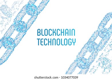 Block chain. Crypto currency. Blockchain concept. 3D wireframe chain with digital blocks. Editable cryptocurrency template. Stock vector illustration.