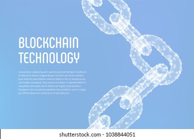 Block chain. Crypto currency. Blockchain concept. 3D wireframe chain with digital code. Editable cryptocurrency template. Stock vector illustration.