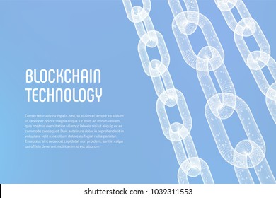 Block Chain. Crypto Currency. Blockchain Concept. 3D Wireframe Chain With Digital Code. Editable Cryptocurrency Template. Stock Vector Illustration.