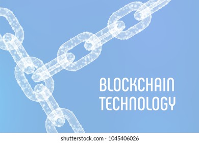 Block chain. Crypto currency. Blockchain concept. 3D wireframe chain with digital blocks. Editable cryptocurrency template. Stock vector illustration.