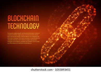 Block chain. Crypto currency. Blockchain concept. 3D wireframe chain with digital blocks. Editable cryptocurrency template. Stock vector illustration.