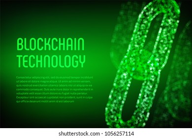 Block chain. Crypto currency. Blockchain concept. 3D wireframe chain with digital blocks. Editable cryptocurrency template. Stock vector illustration.