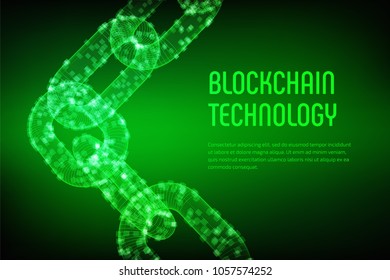 Block chain. Crypto currency. Blockchain concept. 3D wireframe chain with digital blocks. Editable cryptocurrency template. Stock vector illustration.