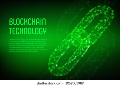 Block chain. Crypto currency. Blockchain concept. 3D wireframe chain with digital blocks. Editable cryptocurrency template. Stock vector illustration.