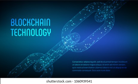 Block chain. Crypto currency. Blockchain concept. 3D wireframe chain with digital code. Editable cryptocurrency template. Stock vector illustration.