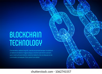 Block chain. Crypto currency. Blockchain concept. 3D wireframe chain with digital code. Editable cryptocurrency template. Stock vector illustration.