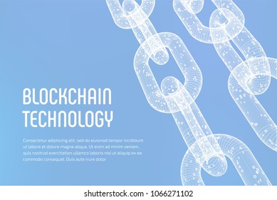 Block chain. Crypto currency. Blockchain concept. 3D wireframe chain with digital code. Editable cryptocurrency template. Stock vector illustration.