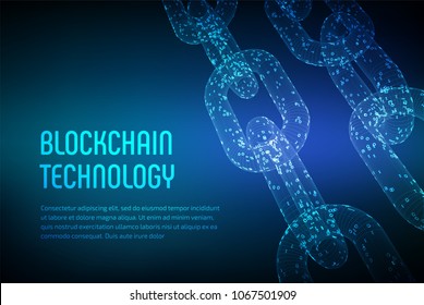 Block chain. Crypto currency. Blockchain concept. 3D wireframe chain with digital code. Editable cryptocurrency template. Stock vector illustration.