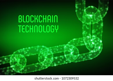 Block chain. Crypto currency. Blockchain concept. 3D wireframe chain with digital blocks. Editable cryptocurrency template. Stock vector illustration.