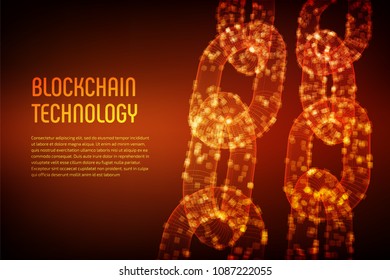 Block chain. Crypto currency. Blockchain concept. 3D wireframe chain with digital blocks. Editable cryptocurrency template. Stock vector illustration.