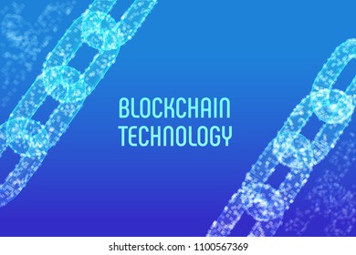 Block chain. Crypto currency. Blockchain concept. 3D wireframe chain with digital blocks. Editable cryptocurrency template. Stock vector illustration.